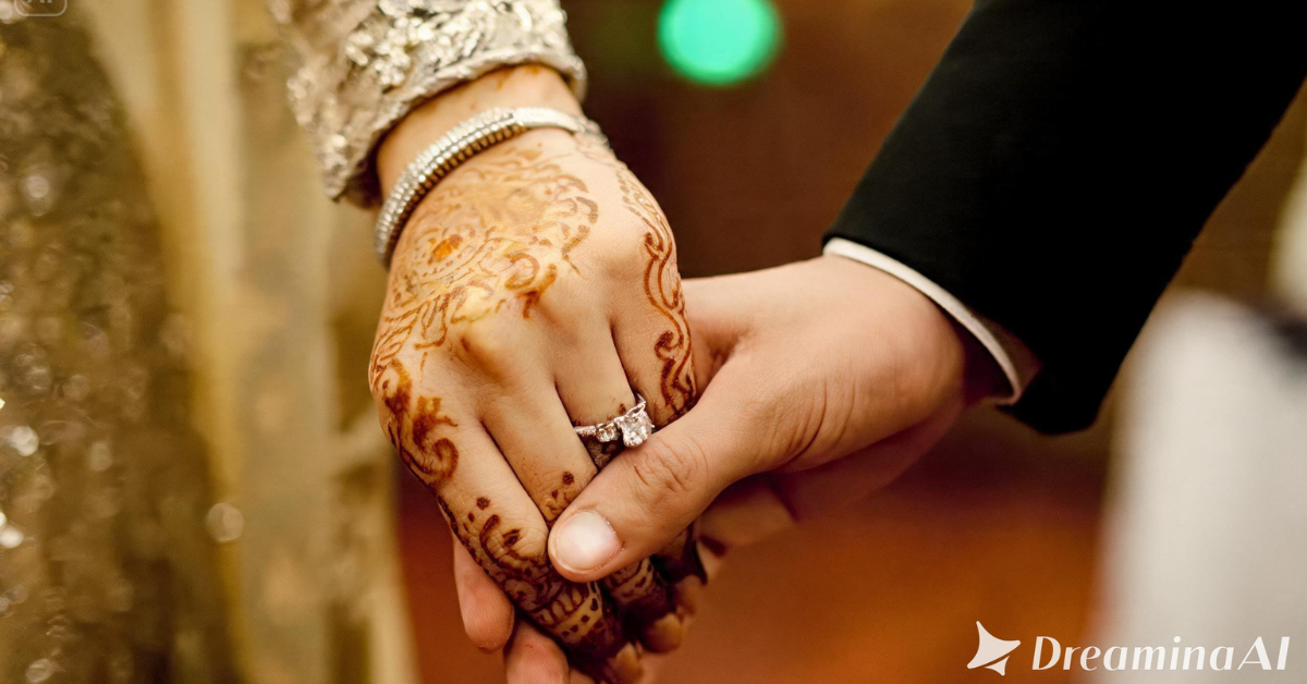 Genggaman tangan pasangan pria dan wanita setelah akad nikah sebagai simbol kesepakatan dan keabsahan pernikahan dalam hukum Islam.