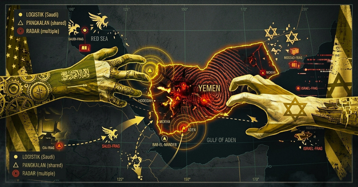 Ilustrasi peta geopolitik kawasan Yaman, Arab Saudi, dan Laut Merah.