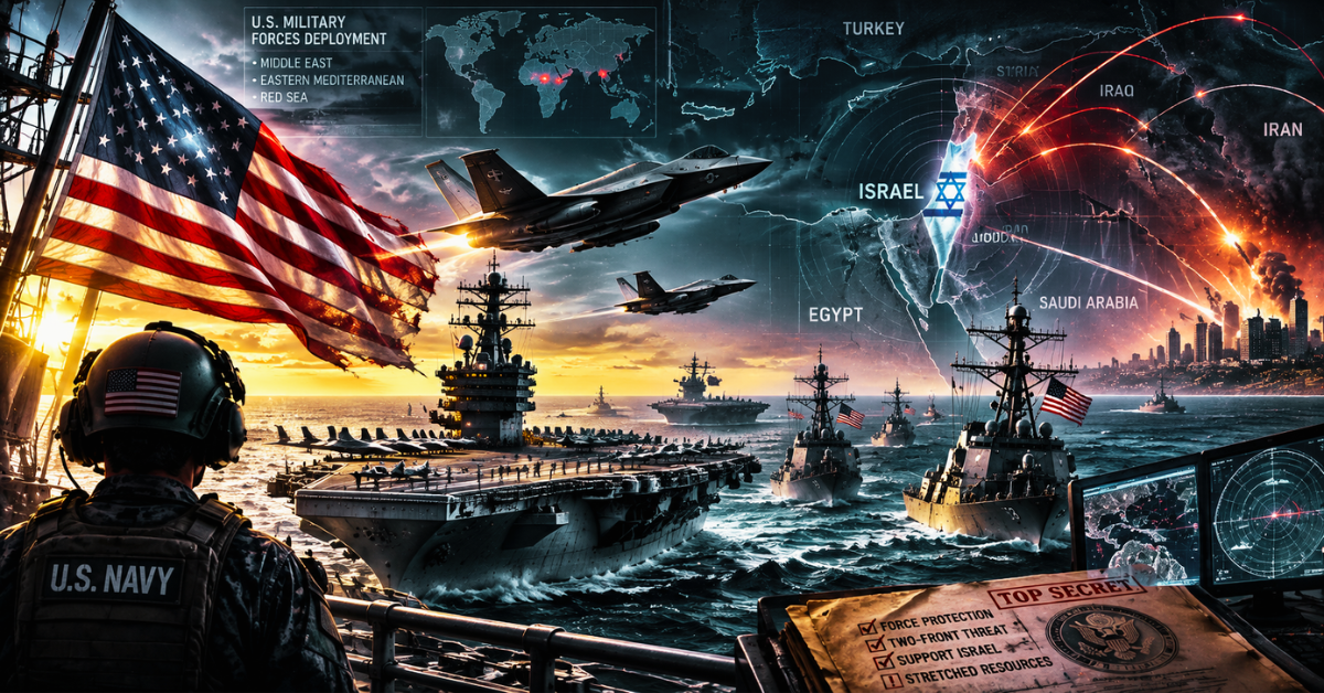 Ilustrasi armada tempur militer AS di perairan Timur Tengah di tengah tekanan krisis geopolitik.