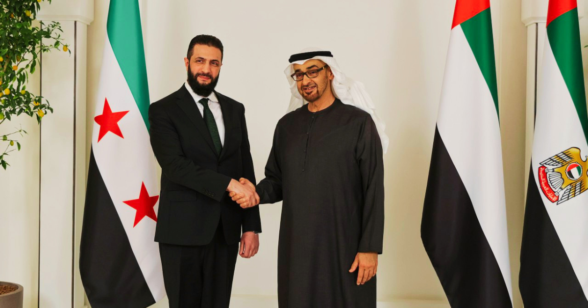 Pertemuan Presiden UEA Mohamed bin Zayed Al Nahyan dengan pimpinan rezim Suriah Abu Mohammad al-Jolani.