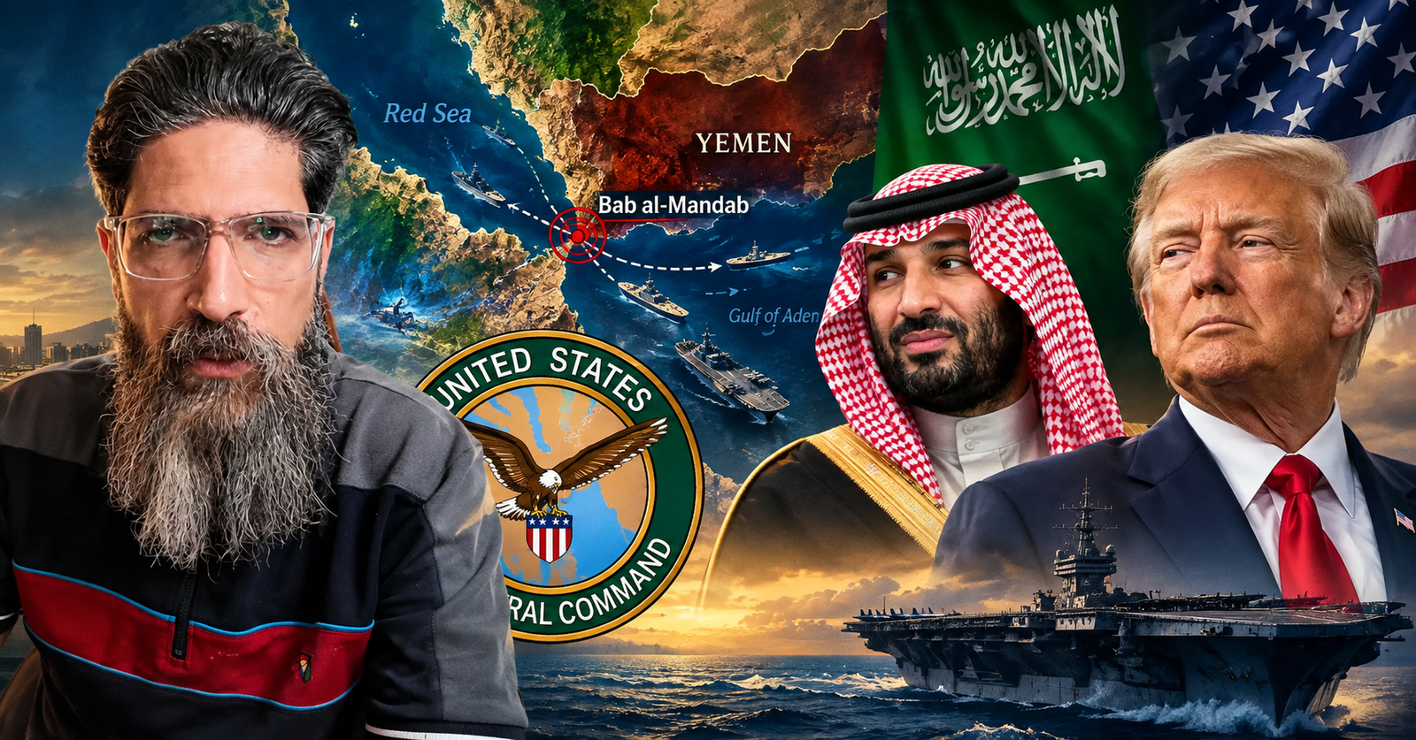 Tangkapan layar pengamat geopolitik menganalisis konspirasi bantuan intelijen Israel dan tekanan AS terhadap Arab Saudi.