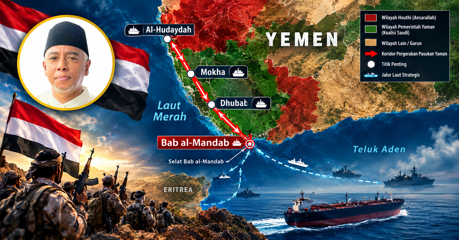Foto pengamat politik yang menganalisis faktor pembelotan pasukan pro-Saudi dan kemenangan Ansarallah di Bab al-Mandab.