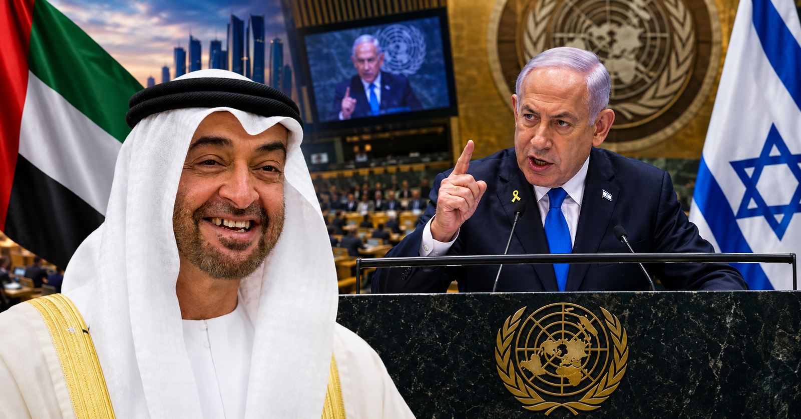 Ilustrasi delegasi Uni Emirat Arab yang tetap berada di ruang sidang saat pidato Benjamin Netanyahu di PBB.