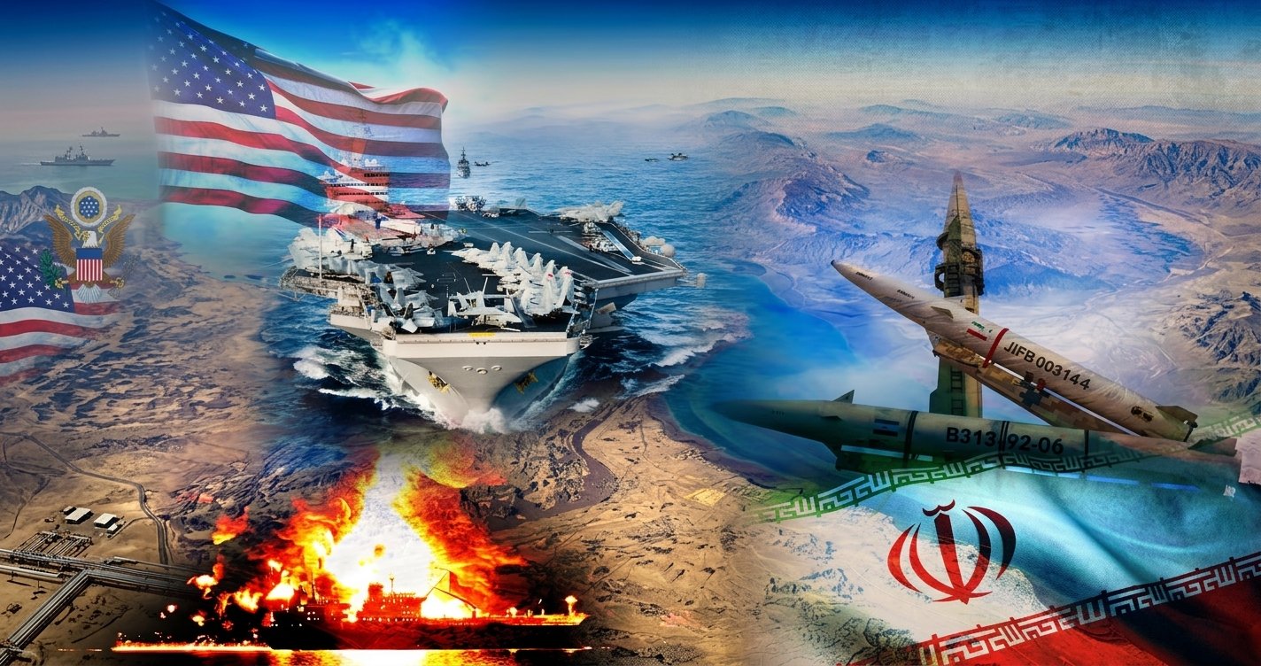 Ilustrasi eskalasi konflik militer antara Amerika Serikat dan Iran di kawasan Asia Barat.