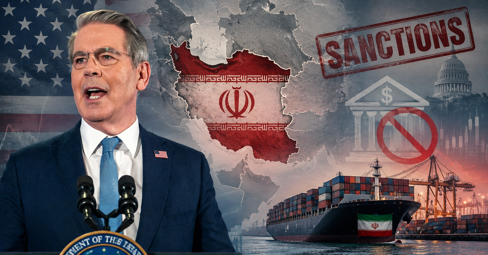 Ilustrasi perang sanksi ekonomi Amerika Serikat terhadap jalur perdagangan dan keuangan Iran.