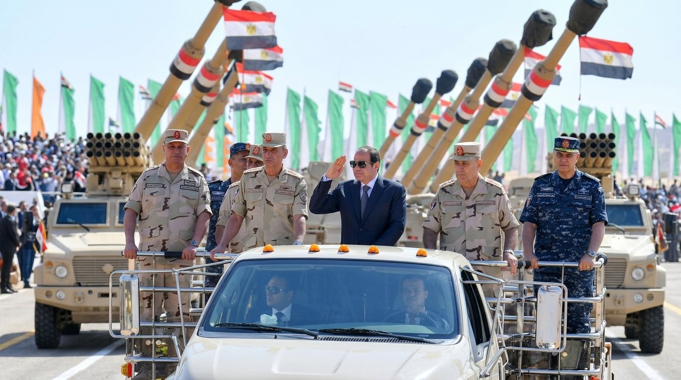 Presiden Mesir Abdel Fattah el-Sisi bersama para perwira tinggi militer Mesir.