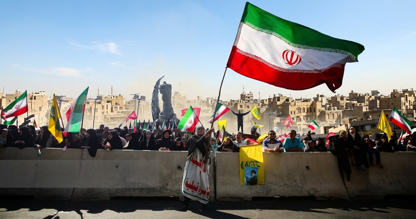 Ilustrasi aksi massa dan parade pengorbanan untuk Iran di Teheran.