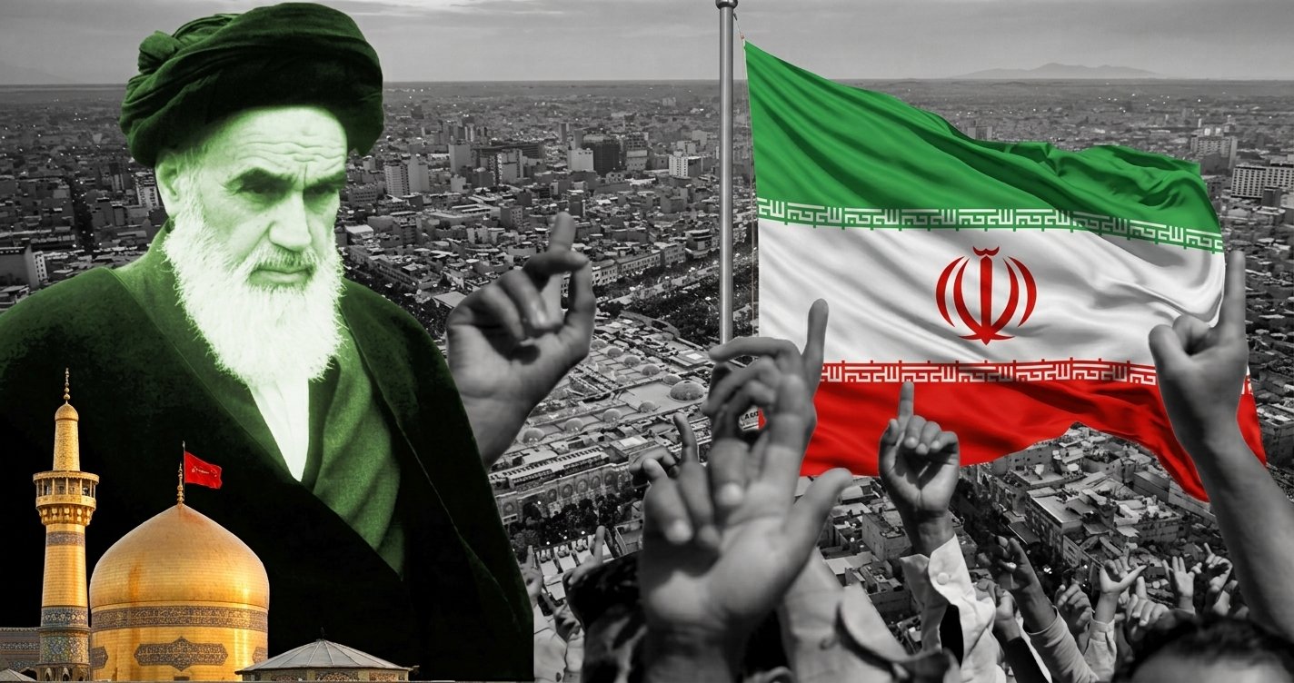 Ilustrasi refleksi pemikiran dan kedaulatan bangsa dalam pandangan Imam Khomeini.