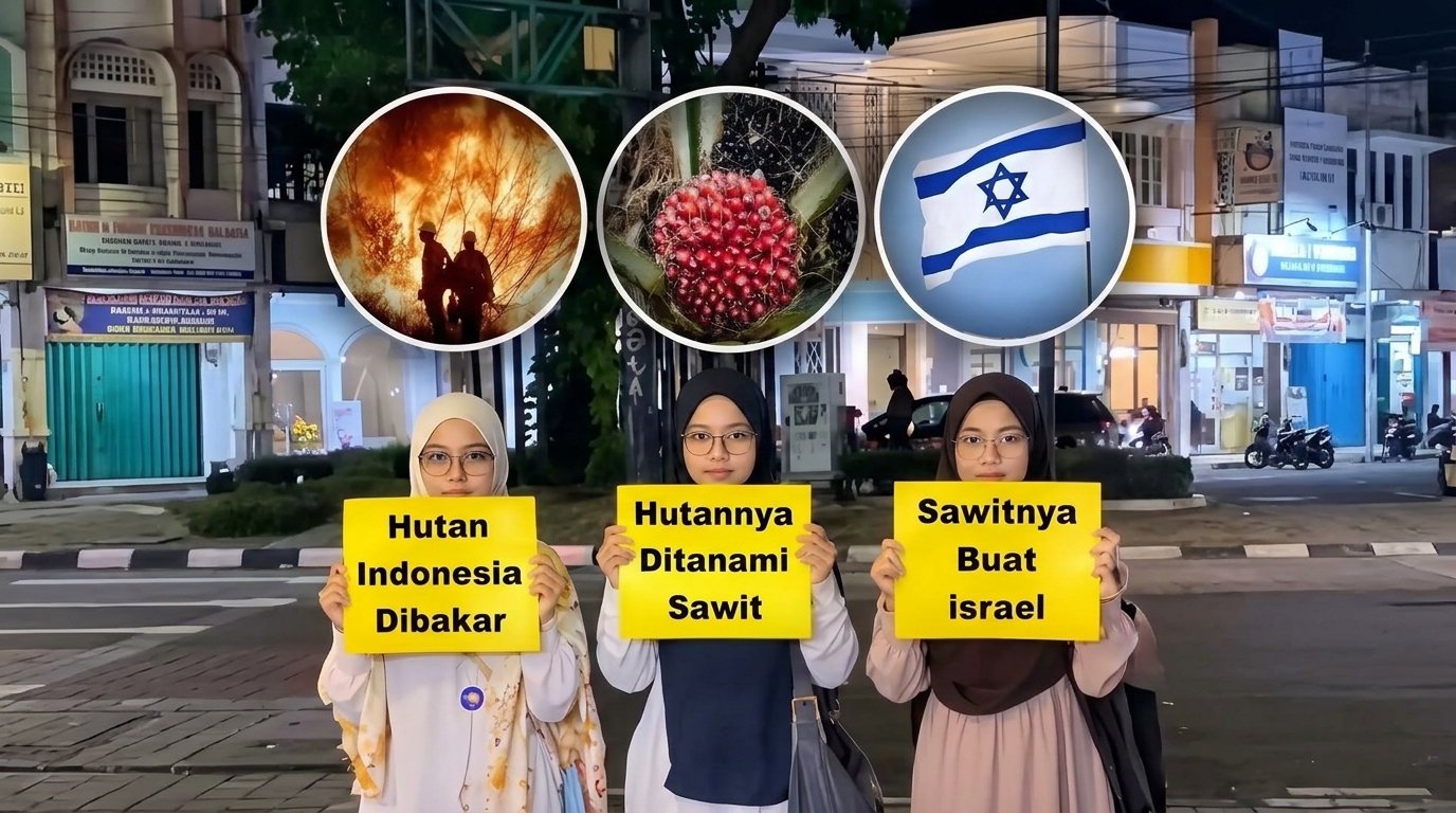 Ilustrasi aksi protes terkait ekspor minyak sawit Indonesia ke Israel.