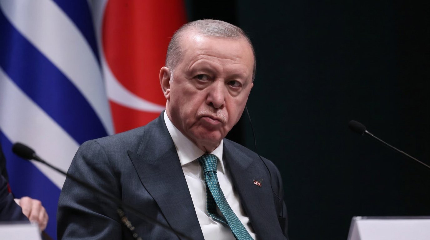 Ekspresi Presiden Turki Recep Tayyip Erdogan di tengah tekanan politik terkait isu Pakta Mekkah dan Yaman.