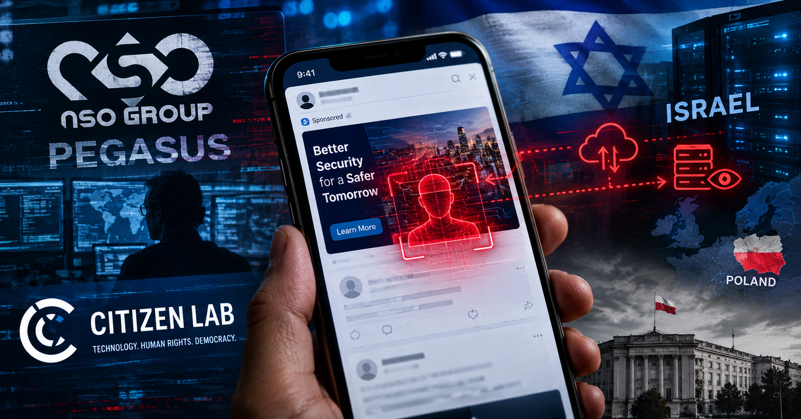 Ilustrasi peretasan ponsel menggunakan spyware Israel melalui iklan online.