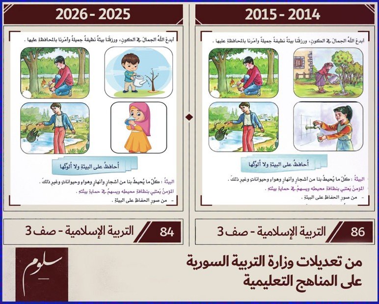 Ilustrasi buku pelajaran dan perubahan kurikulum pendidikan di Suriah