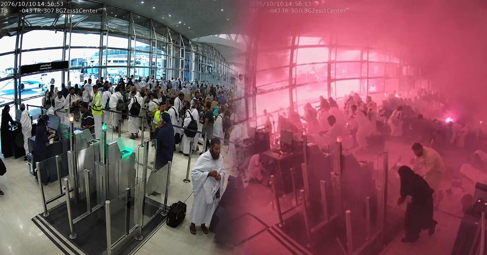 Perbandingan visual rekayasa gambar buatan AI yang mengklaim serangan di terminal bandara Riyadh.